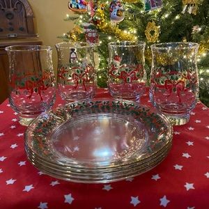 Vintage glass holly set